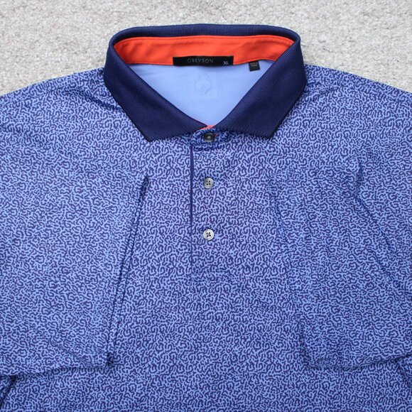 Greyson Polo Shirt Mens XL Blue Geometric Golf Polyester Stretch Short Sleeve - Picture 1 of 14